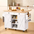 Desserte de cuisine avec plateau en bois massif et armoire de rangement, table roulante mobile avec abattant, largeur 132 cm, blanc