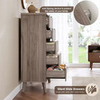 Commode cannelée pour chambre à coucher avec 5 tiroirs profonds, commode haute de 120 cm, design à profil incurvé, commode moderne en bois pour salon et couloir