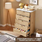 Commode cannelée pour chambre à coucher avec 5 tiroirs profonds, commode haute de 120 cm, design à profil incurvé, commode moderne en bois pour salon et couloir