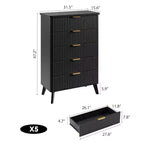 Commode cannelée pour chambre à coucher avec 5 tiroirs profonds, commode haute de 120 cm, design à profil incurvé, commode moderne en bois pour salon et couloir