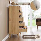 Commode cannelée pour chambre à coucher avec 5 tiroirs profonds, commode haute de 120 cm, design à profil incurvé, commode moderne en bois pour salon et couloir
