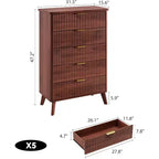 Commode cannelée pour chambre à coucher avec 5 tiroirs profonds, commode haute de 120 cm, design à profil incurvé, commode moderne en bois pour salon et couloir