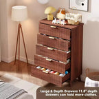 Commode cannelée pour chambre à coucher avec 5 tiroirs profonds, commode haute de 120 cm, design à profil incurvé, commode moderne en bois pour salon et couloir