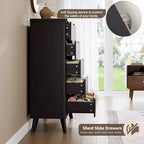 Commode cannelée pour chambre à coucher avec 5 tiroirs profonds, commode haute de 120 cm, design à profil incurvé, commode moderne en bois pour salon et couloir
