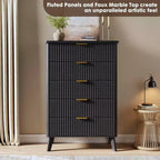 Commode cannelée pour chambre à coucher avec 5 tiroirs profonds, commode haute de 120 cm, design à profil incurvé, commode moderne en bois pour salon et couloir