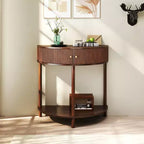 Table console ondulée fabriquée à la main de 31,50 pouces avec tiroirs texturés en 3D, double rangement et étagère inférieure, marron