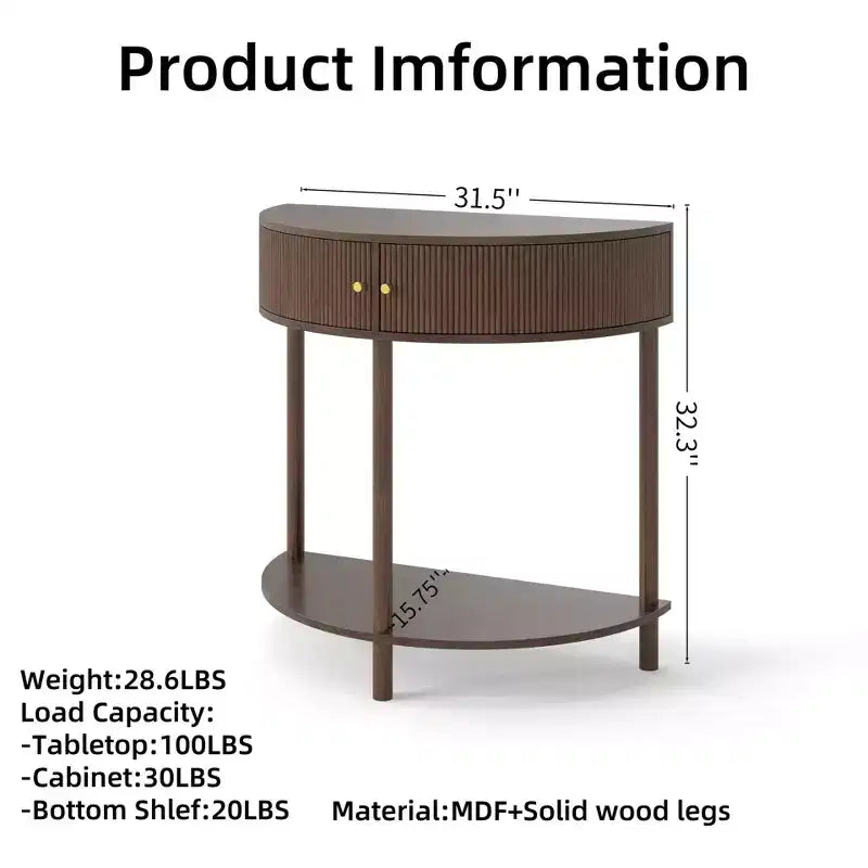 Table console ondulée fabriquée à la main de 31,50 pouces avec tiroirs texturés en 3D, double rangement et étagère inférieure, marron