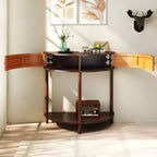 Table console ondulée fabriquée à la main de 31,50 pouces avec tiroirs texturés en 3D, double rangement et étagère inférieure, marron