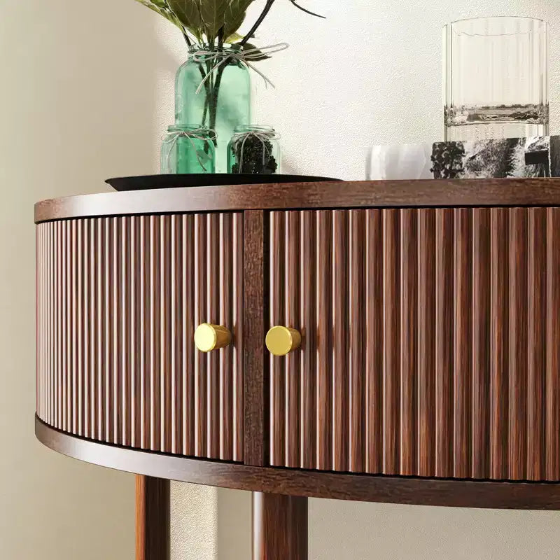 Table console ondulée fabriquée à la main de 31,50 pouces avec tiroirs texturés en 3D, double rangement et étagère inférieure, marron